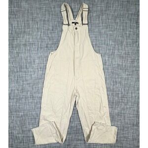 Vans Stryker Overalls Womens Medium Cream Cotton Zip Front Bib Raw Hem Pockets